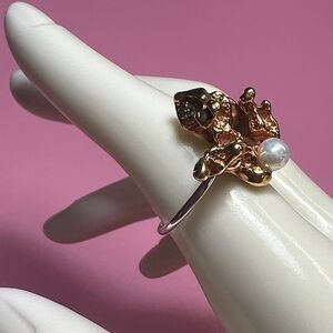 Brass and sterling silver organic ring with pearl accent
